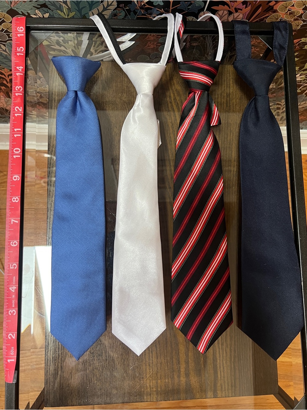 Set of Four Boys' Ties - Blue, White, Black-Red Stripe, Navy